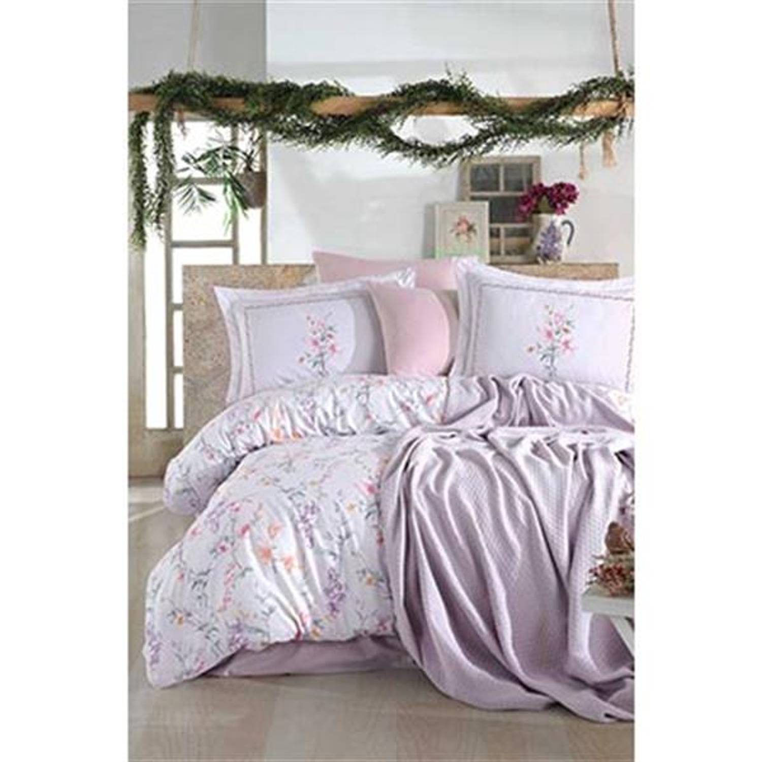 Двуспальный комплект постельного белья İyi Geceler İstanbul Jasmin Лила с покрывалом и наволочками
