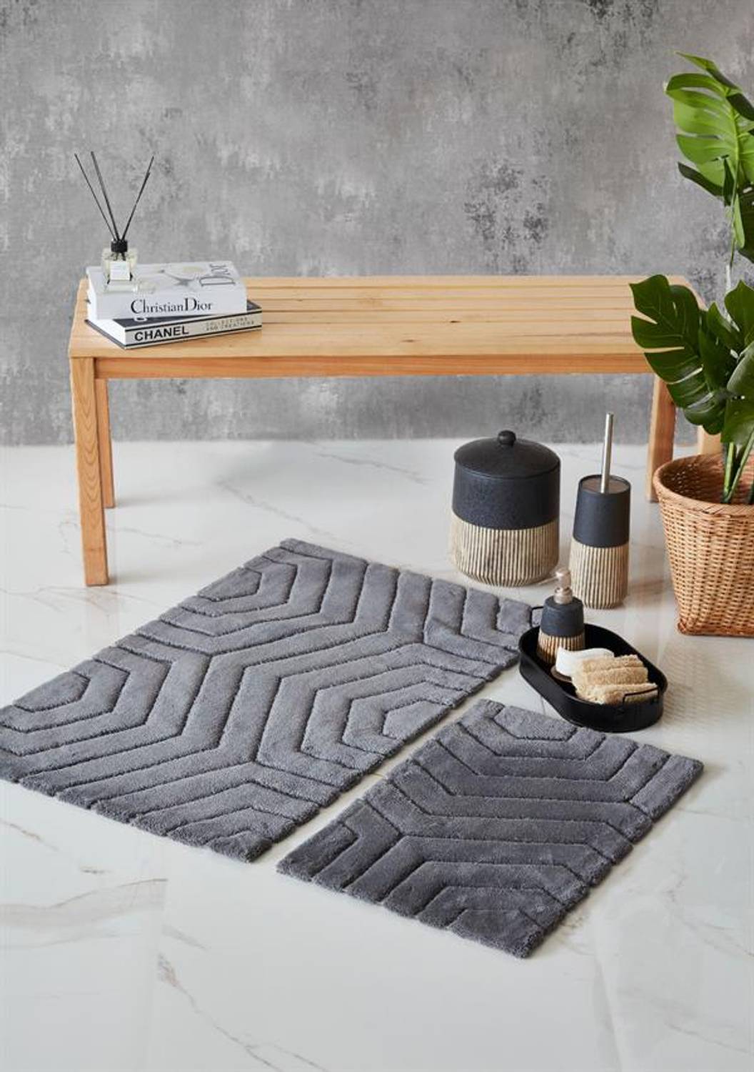 Good Night Istanbul Toilet Set Plaid Dark Gray