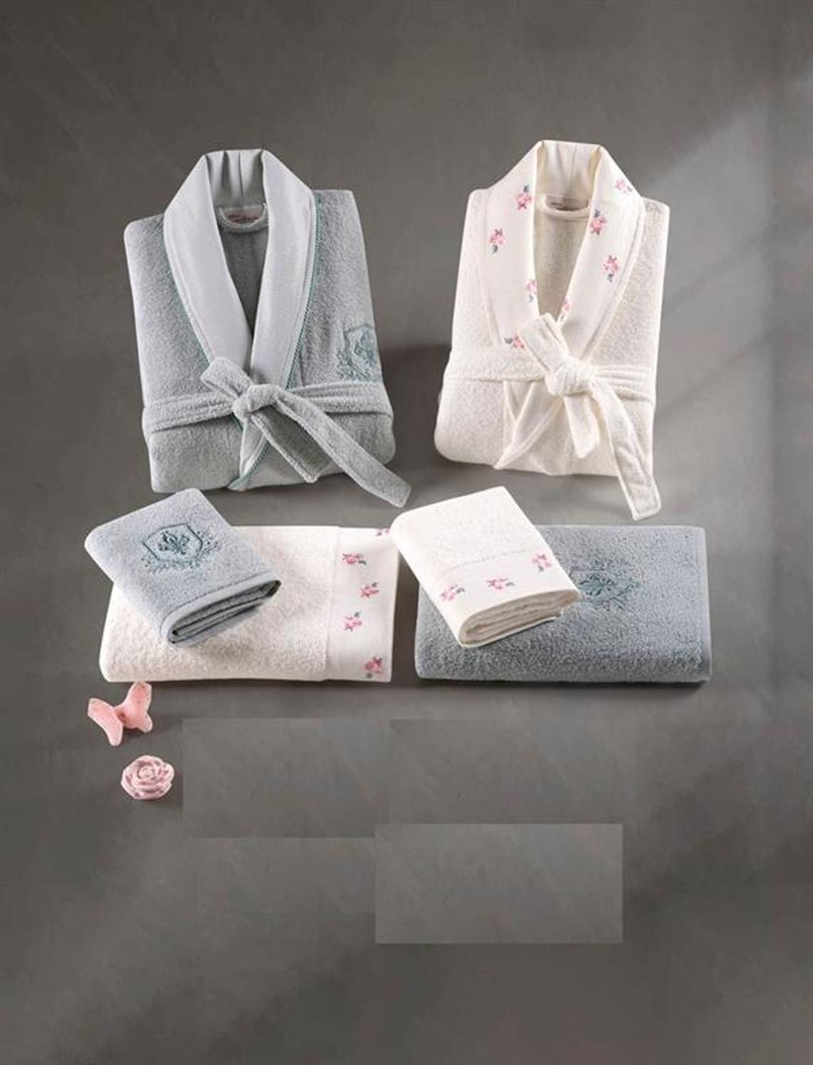 Набор для семьи "Спокойной ночи Стамбул" Lovely экрю-серый