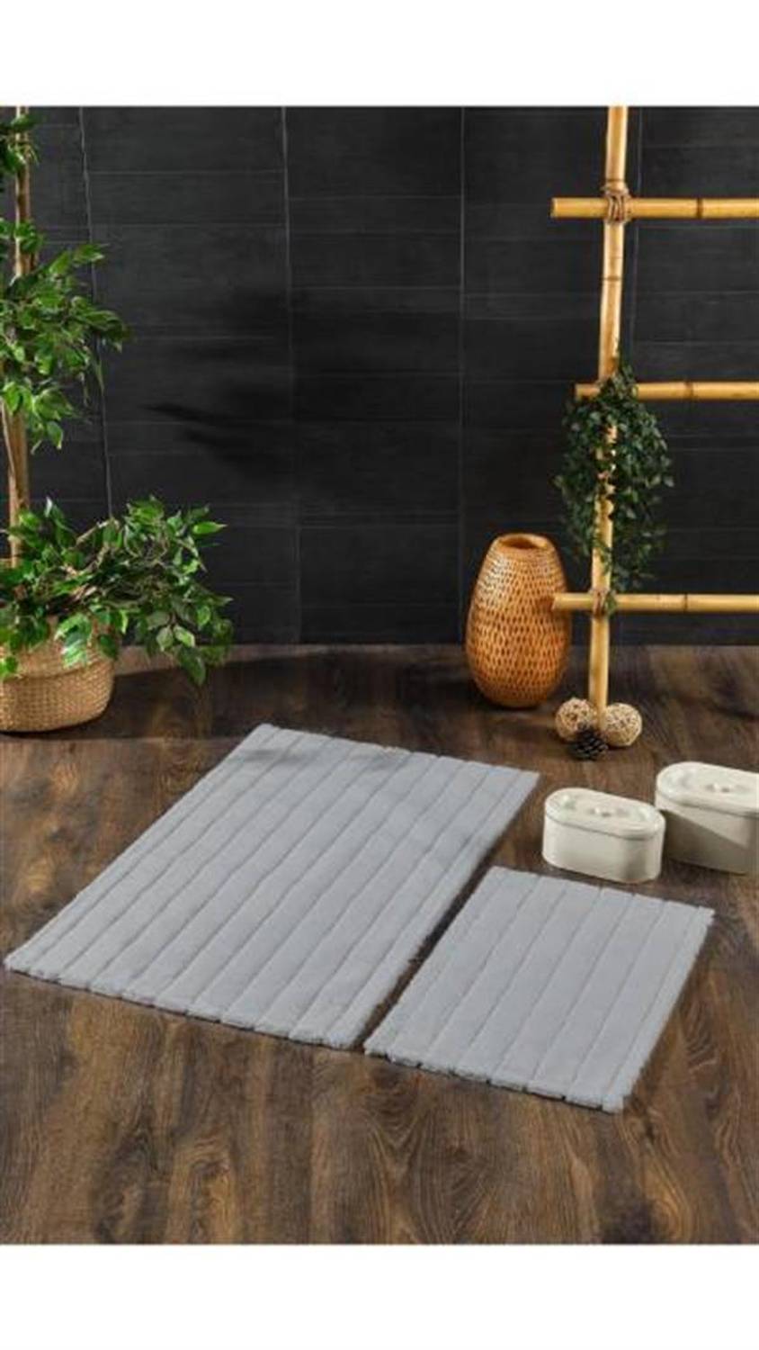 Килимок для ванної İyi Geceler İstanbul, світло-сірий, 100% бавовна, антибактеріальний, м'який, стильний геометричний дизайн, швидке вбиране вологи, 60x100 см та 40x60 см