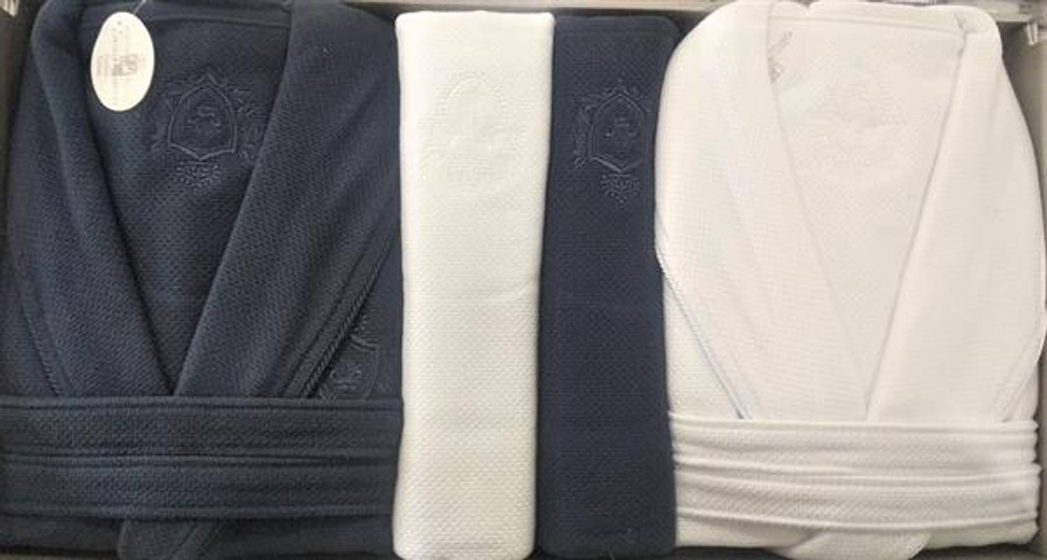 Pupilla Family Bathrobe Set Cotton Bernini White-Navy Blue