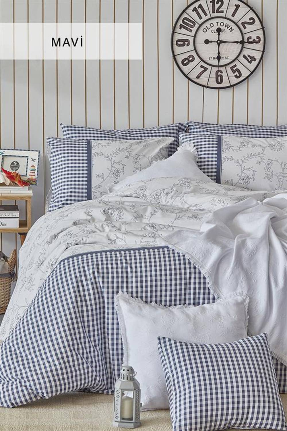 İyi Geceler İstanbul Çift Kişilik Nevresimli Pike Takımı Riva Mavi