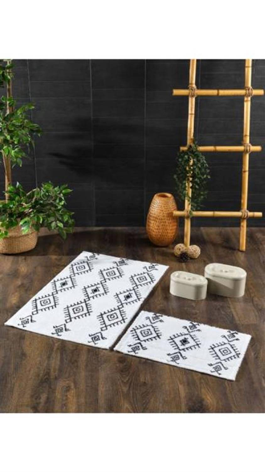 Килимок для ванної İyi Geceler İstanbul Utah чорний 60x100 см та 40x60 см, 100% бавовна, антиковзкий, швидко вбирає вологу, легкий у догляді