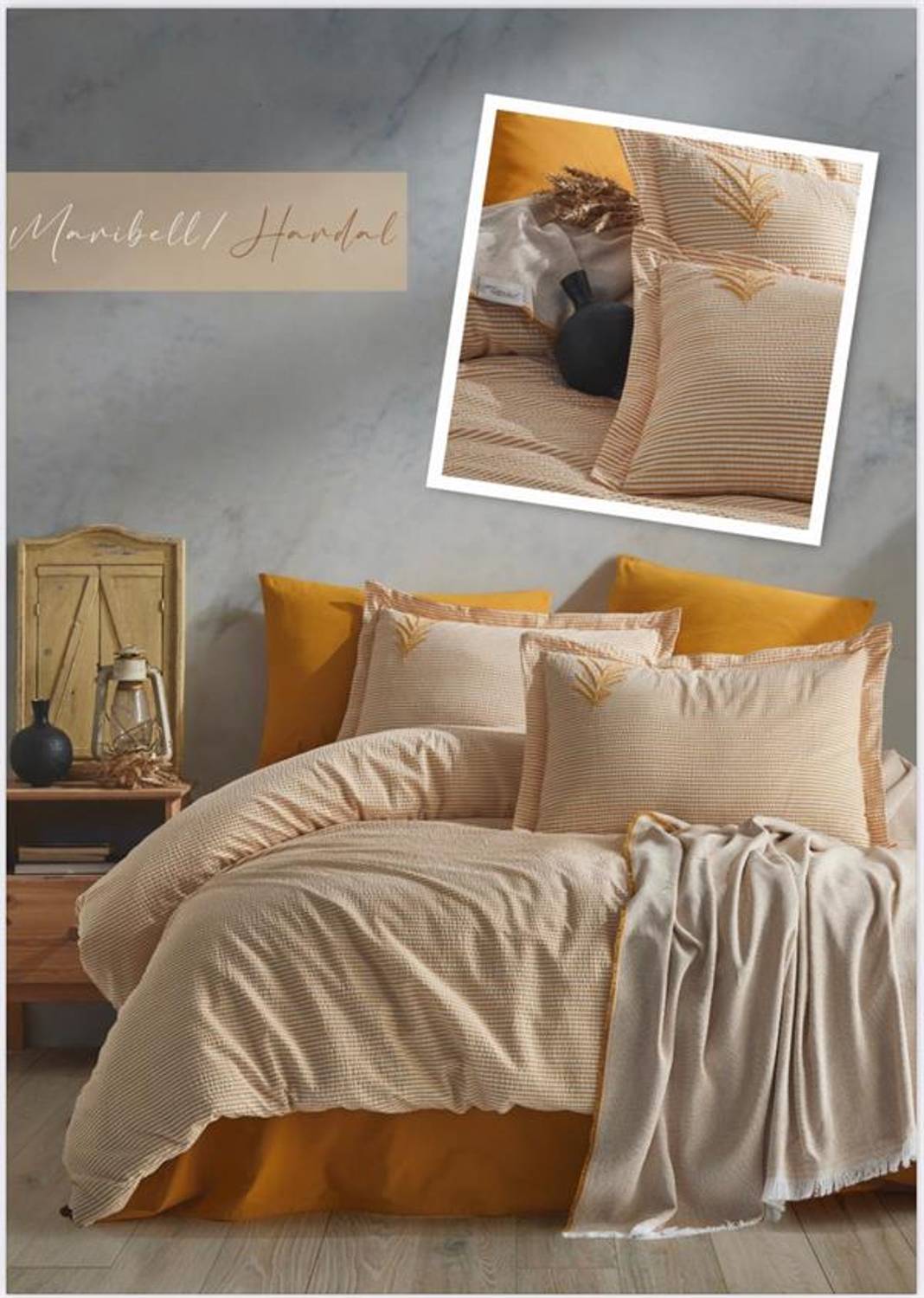Good Night Istanbul Double Duvet Cover Pique Set Maribel Mustard