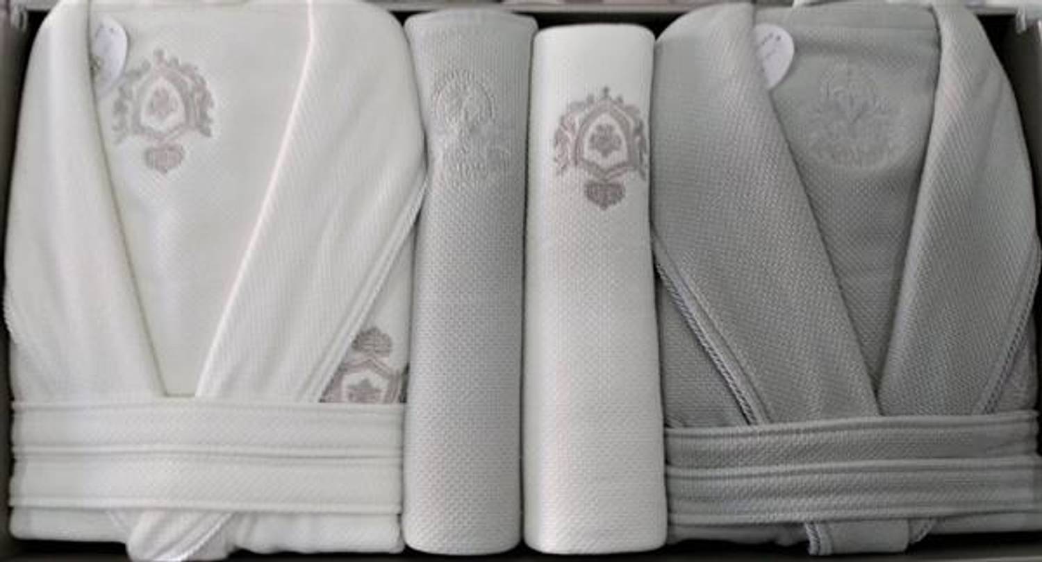 Pupilla Family Bathrobe Set Cotton Bernini Green-Ecru