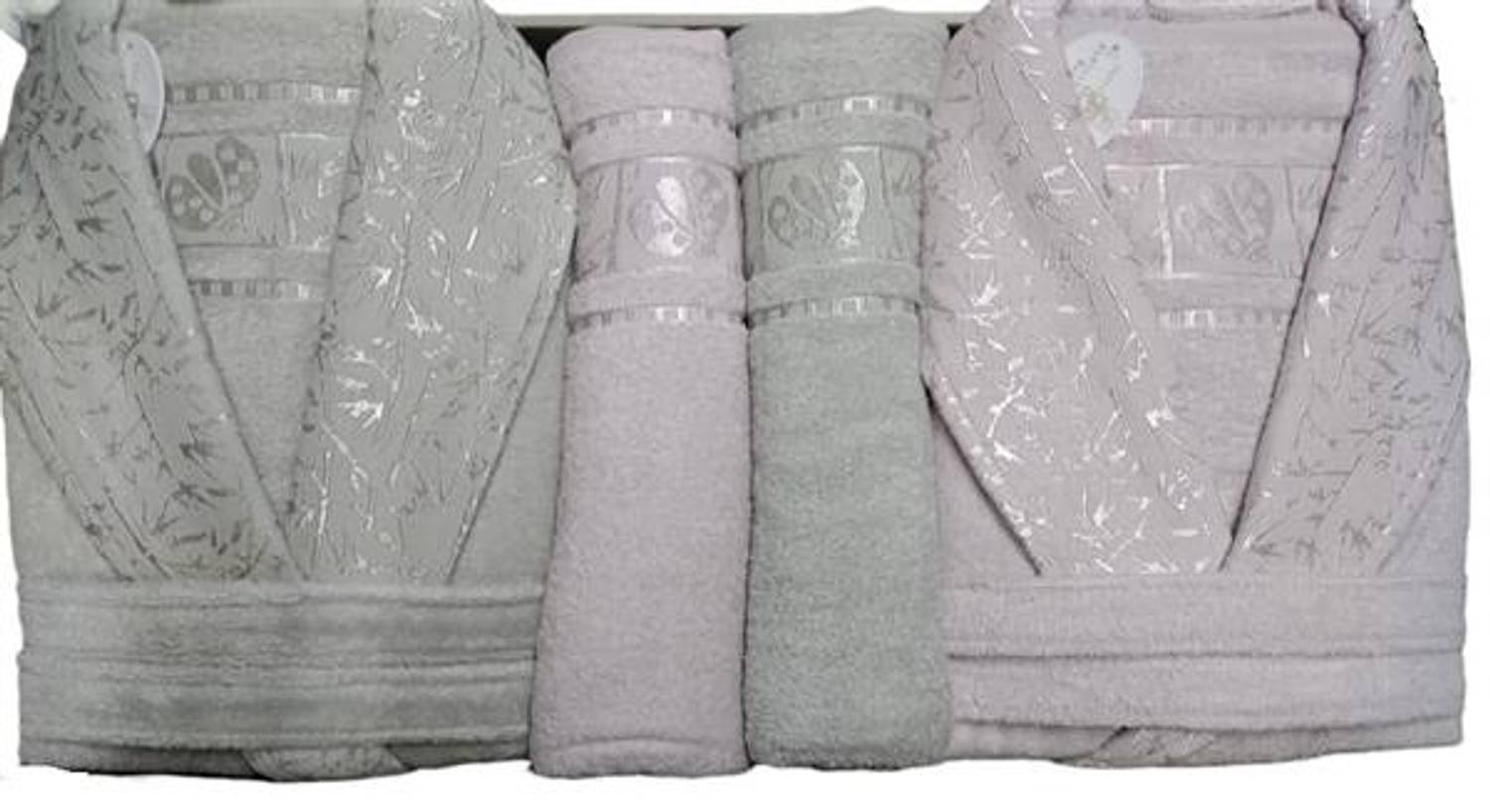 Pupilla Aile Bornoz Seti Bambo Silver Pudra-Beige