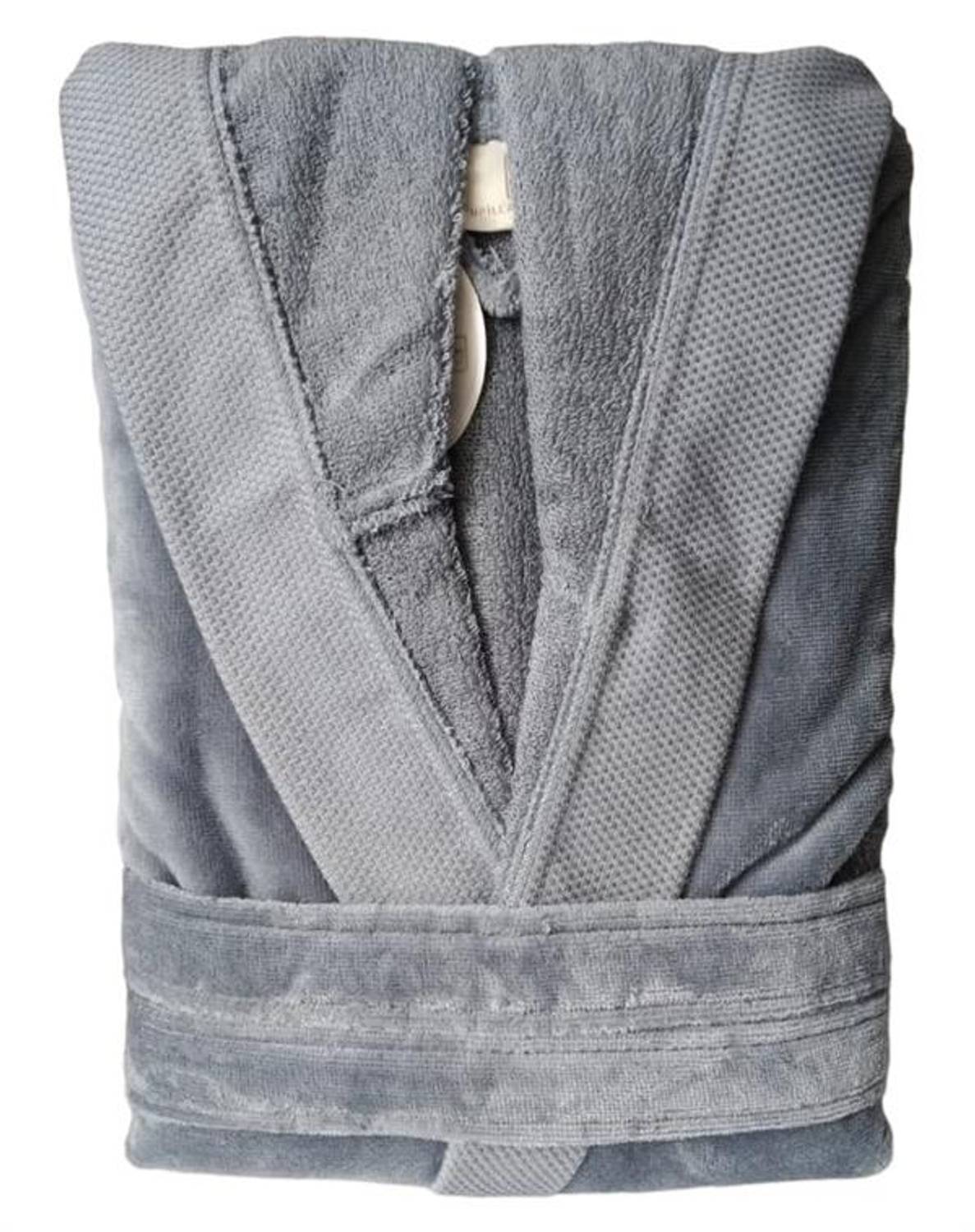 Pupilla Kadife Kapşonlu Bornoz Monaco Koyu Gri Large