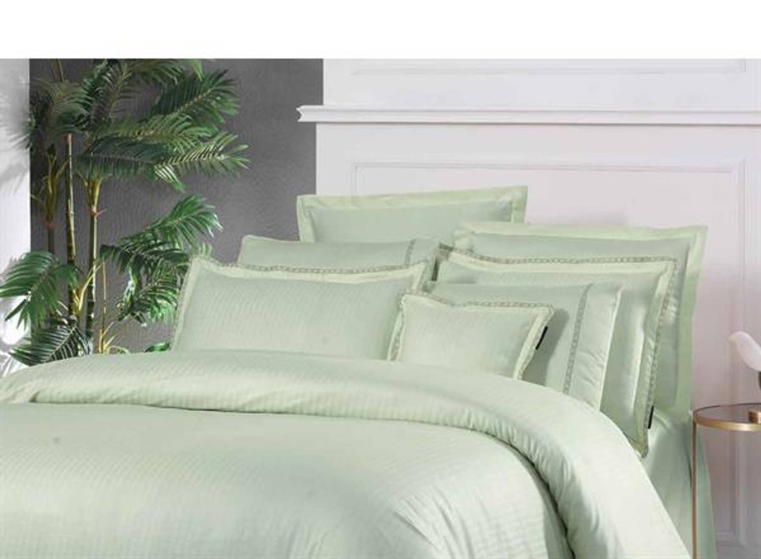 Sarev Exclusive Double Duvet Cover Set Jacquard Stripe Green