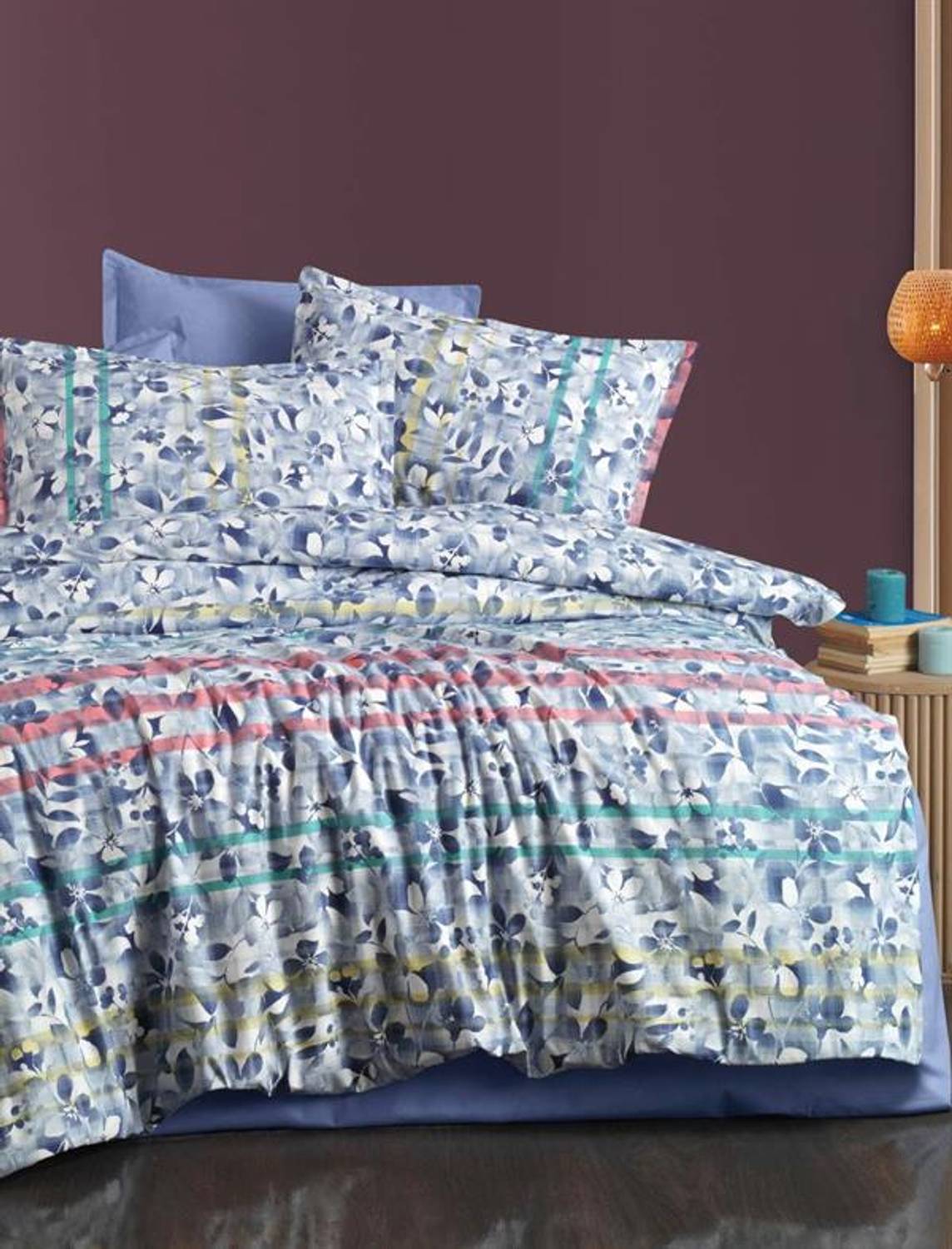 Комплект постельного белья Bazaar Flodya с двуспальным пододеяльником, 100% хлопок, синий цвет