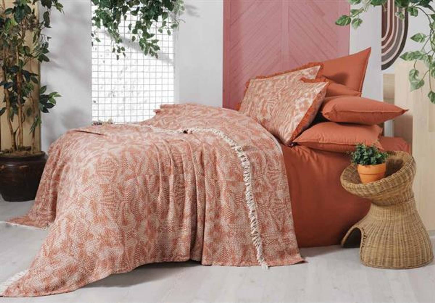 Комплект покрывал с нитяным крашением Sarev Arven в цвете табака для двуспальной кровати