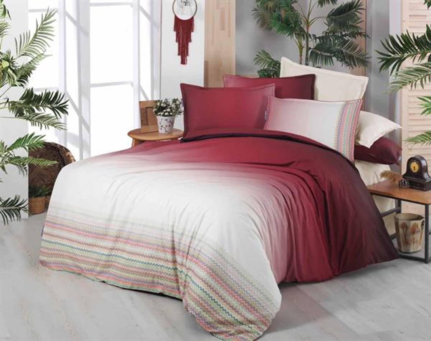 Комплект постільної білизни для двоспального ліжка Sarev Percale Lindi червоного кольору