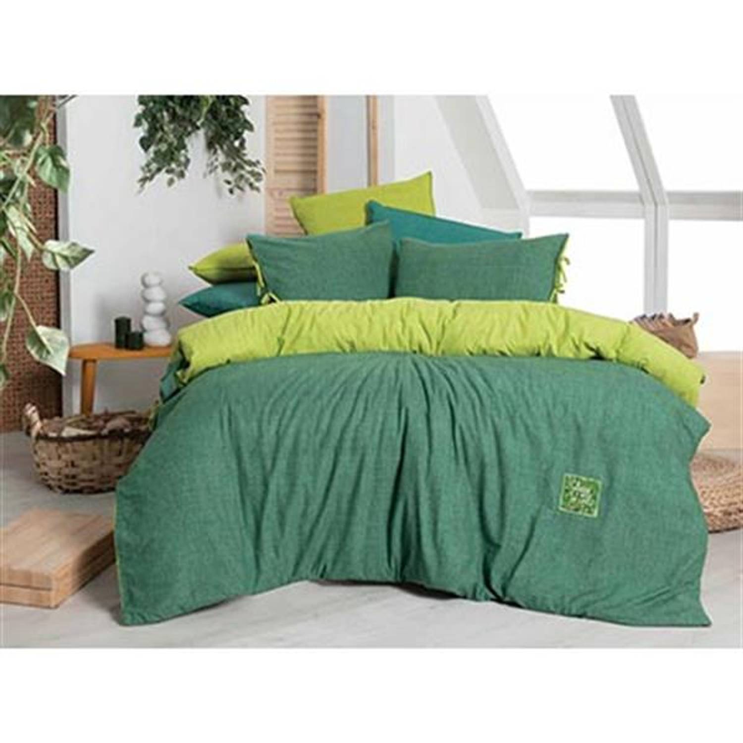 Sarev Percale Double Duvet Cover Set Montes Green