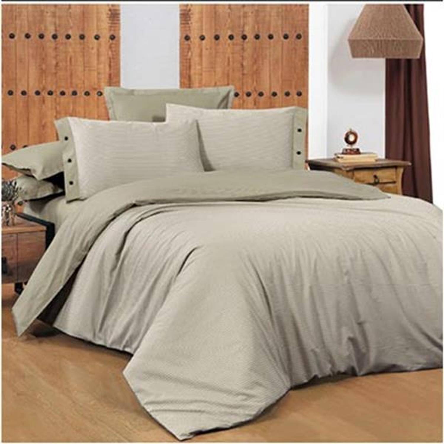 Sarev Percale King Size Nevresim Takımı New Fancy Stripe Bej