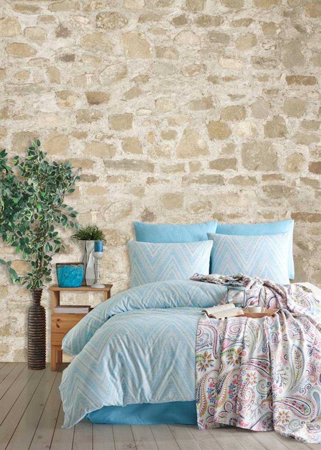 Набір покривал з наволочками "Добраніч Стамбул" подвійний, кольору туркуаз, стильний та стильний текстиль для спальні