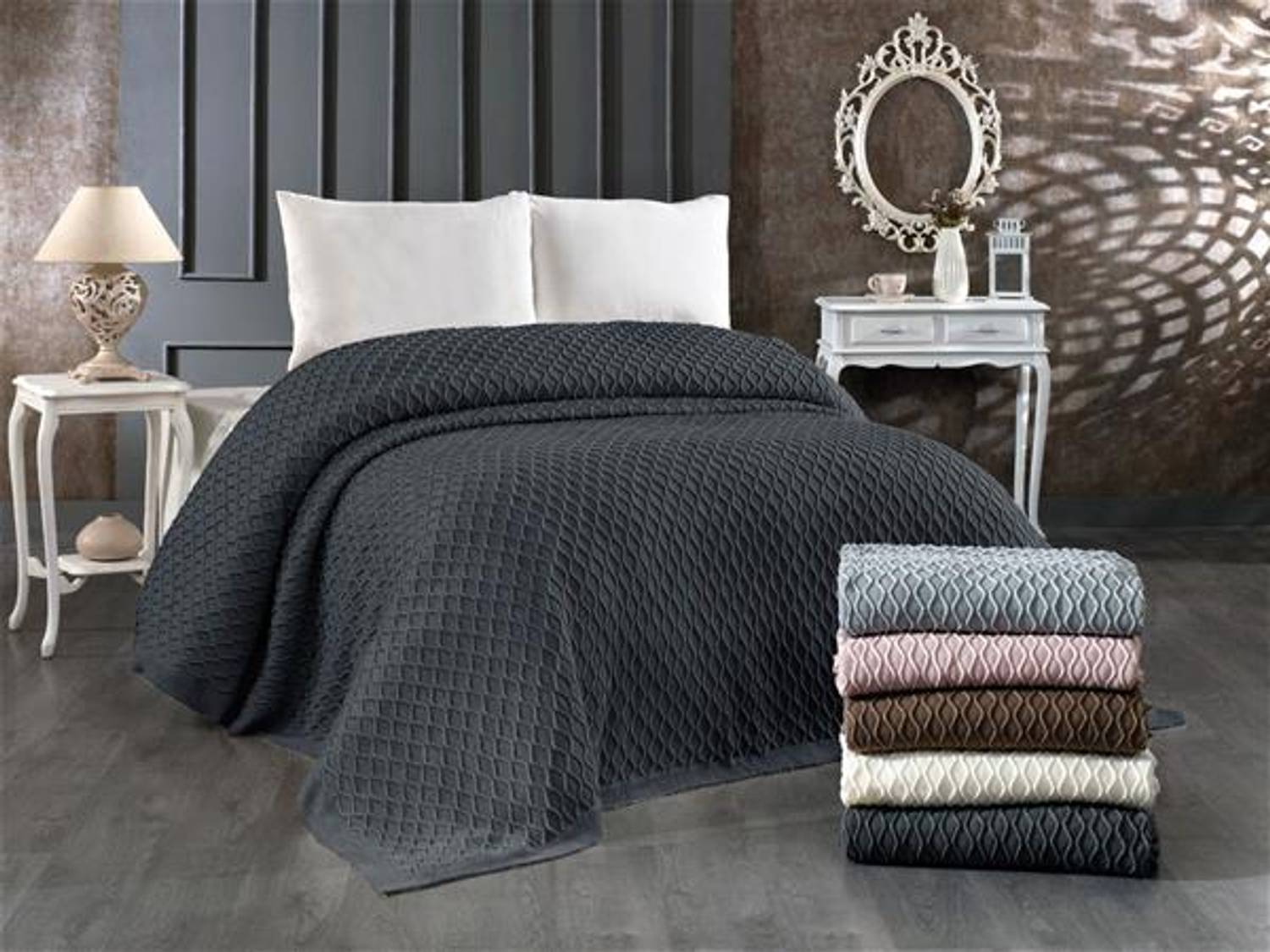 Evlen Double Knitwear Blanket Poly Anthracite