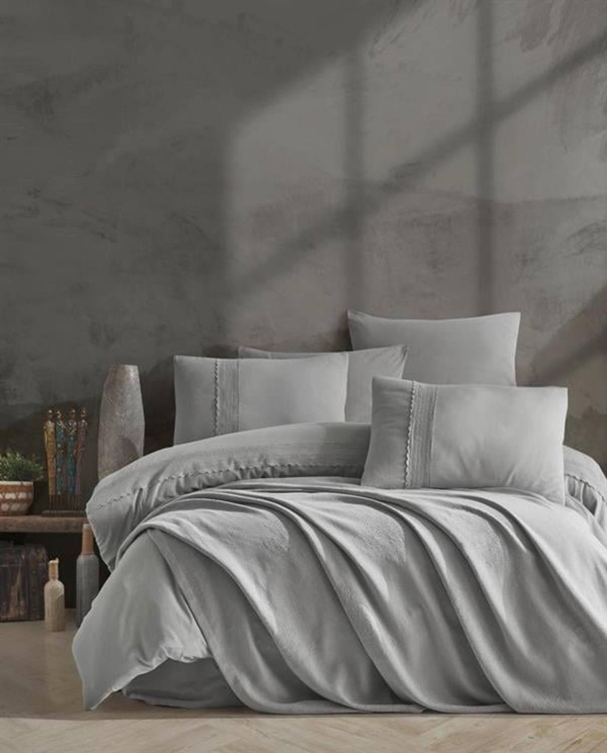Good Night Istanbul Double Duvet Cover Pique Set Flokstone Gray