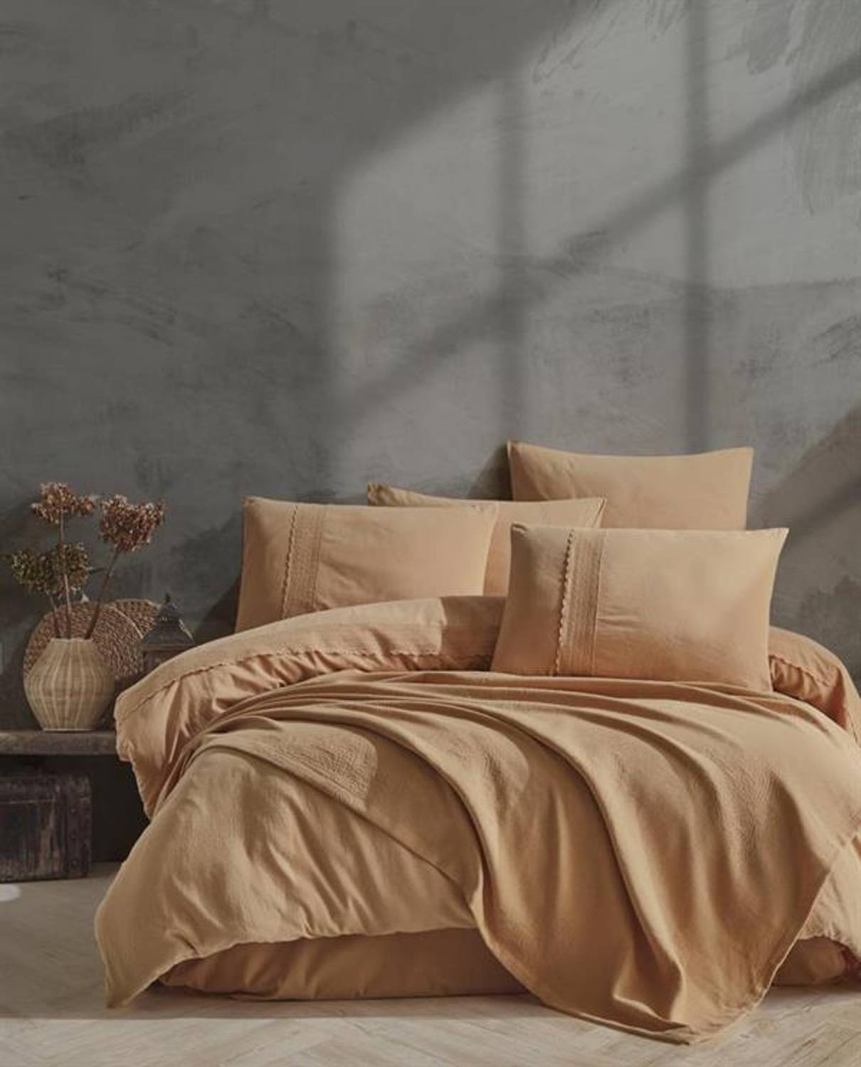 ليلة سعيدة اسطنبول غطاء لحاف مزدوج مجموعة بيكيه فلوكستون الخردل