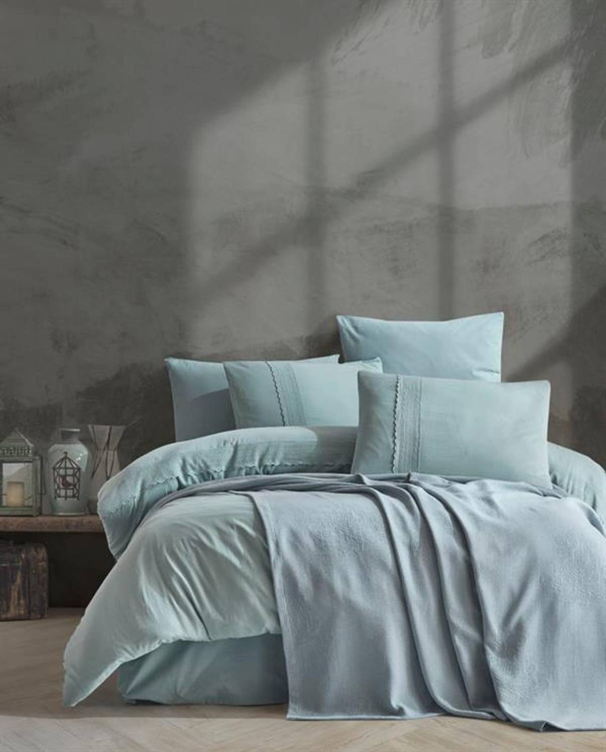 Комплект покривал для двоспальної ліжка "Добраніч, Стамбул" з наволочками, матеріал Флокстоун, відтінок М'ятний