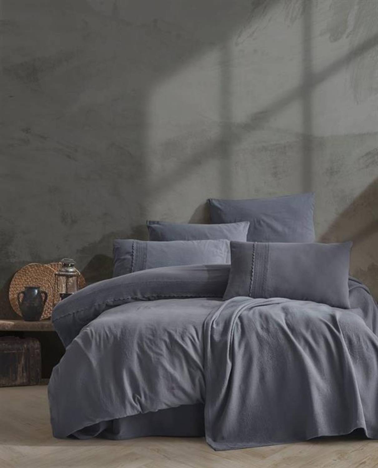 Good Night Istanbul Double Duvet Cover Pique Set Flokstone Anthracite