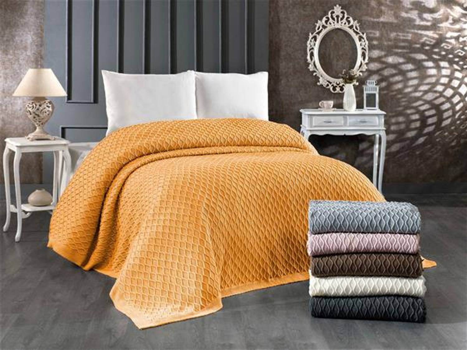 Marry Double Knitwear Blanket Poly Mustard
