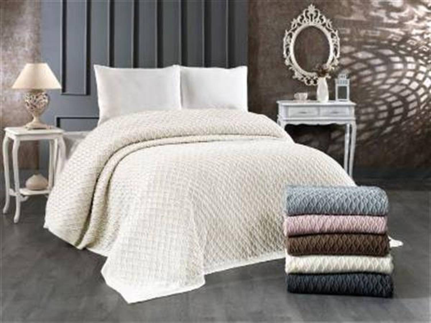 Evlen Double Knitwear Blanket Poly Cream