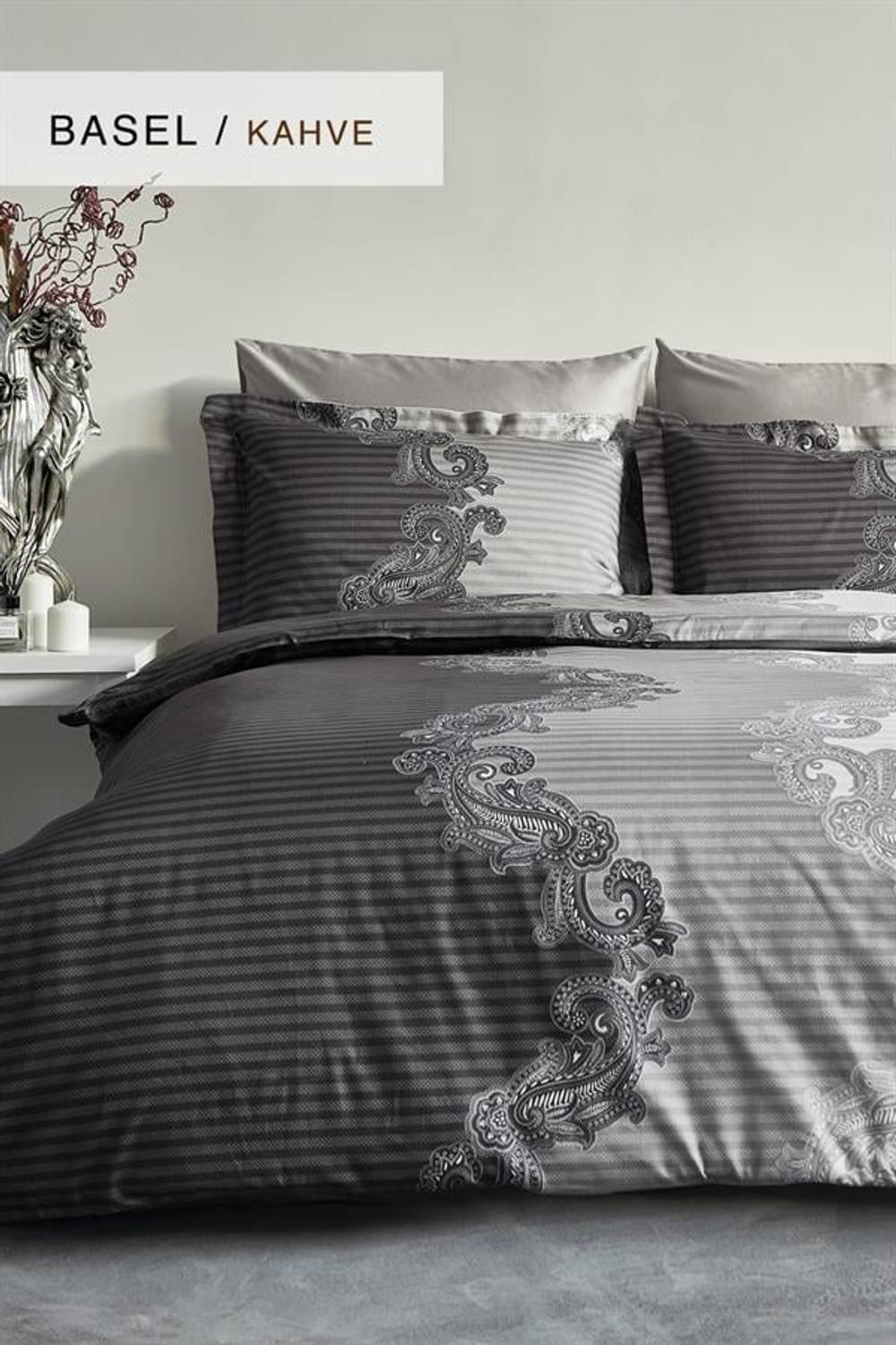 Good Night Istanbul Cotton Satin Double Duvet Cover Set Basell Brown
