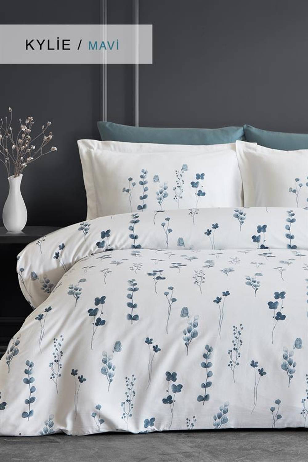 Комплект постільної білизни "İyi Geceler İstanbul" з бавовняного сатину для двоспального ліжка Kylie, колір блакитний
