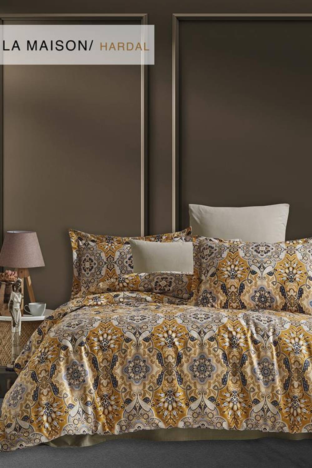 Good Night Istanbul Cotton Satin Double Duvet Cover Set La Masion Mustard