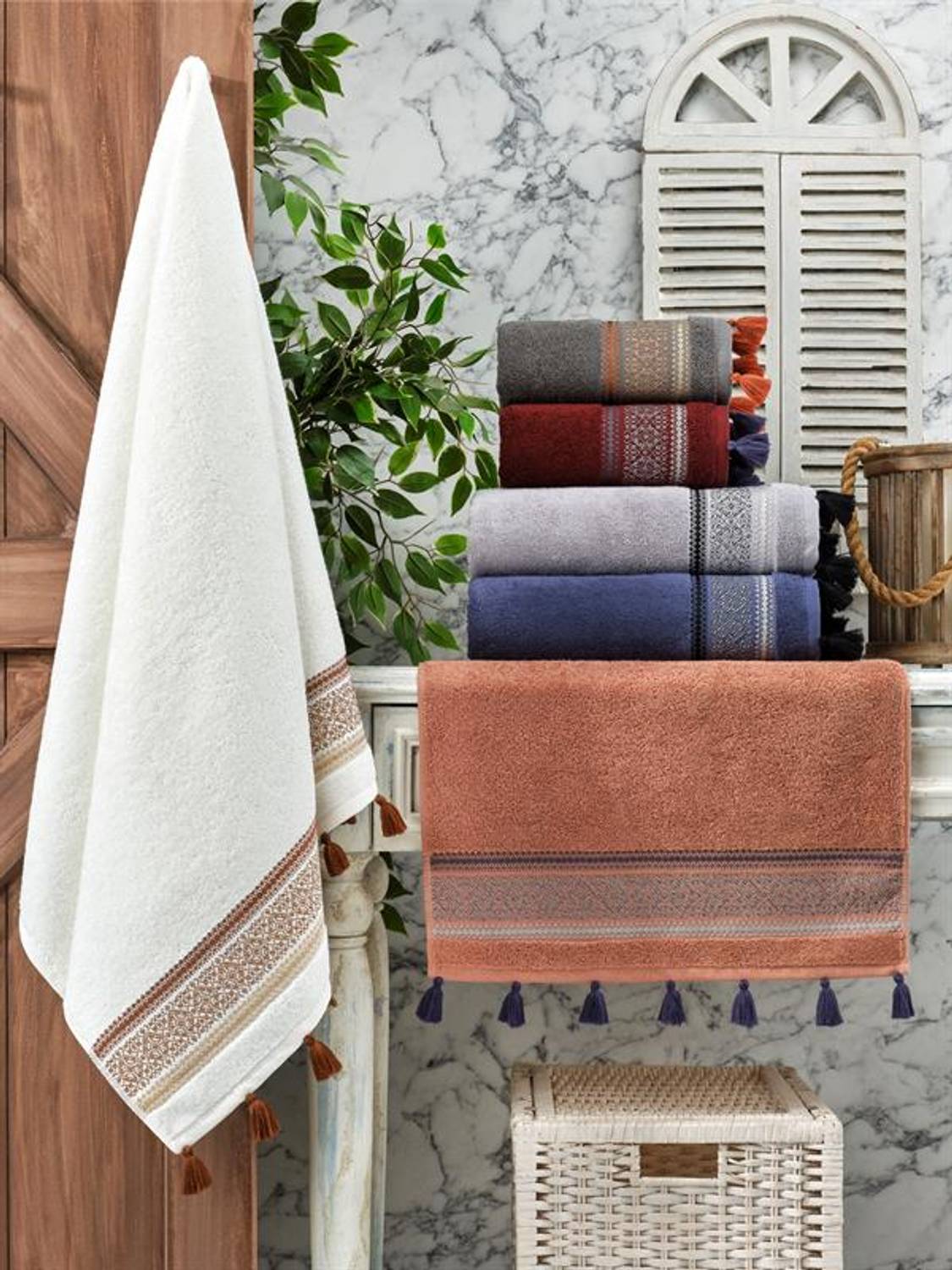 Комплект рушників Şıkel Penye з 6 шт. 50*90 см з помпонами Armina