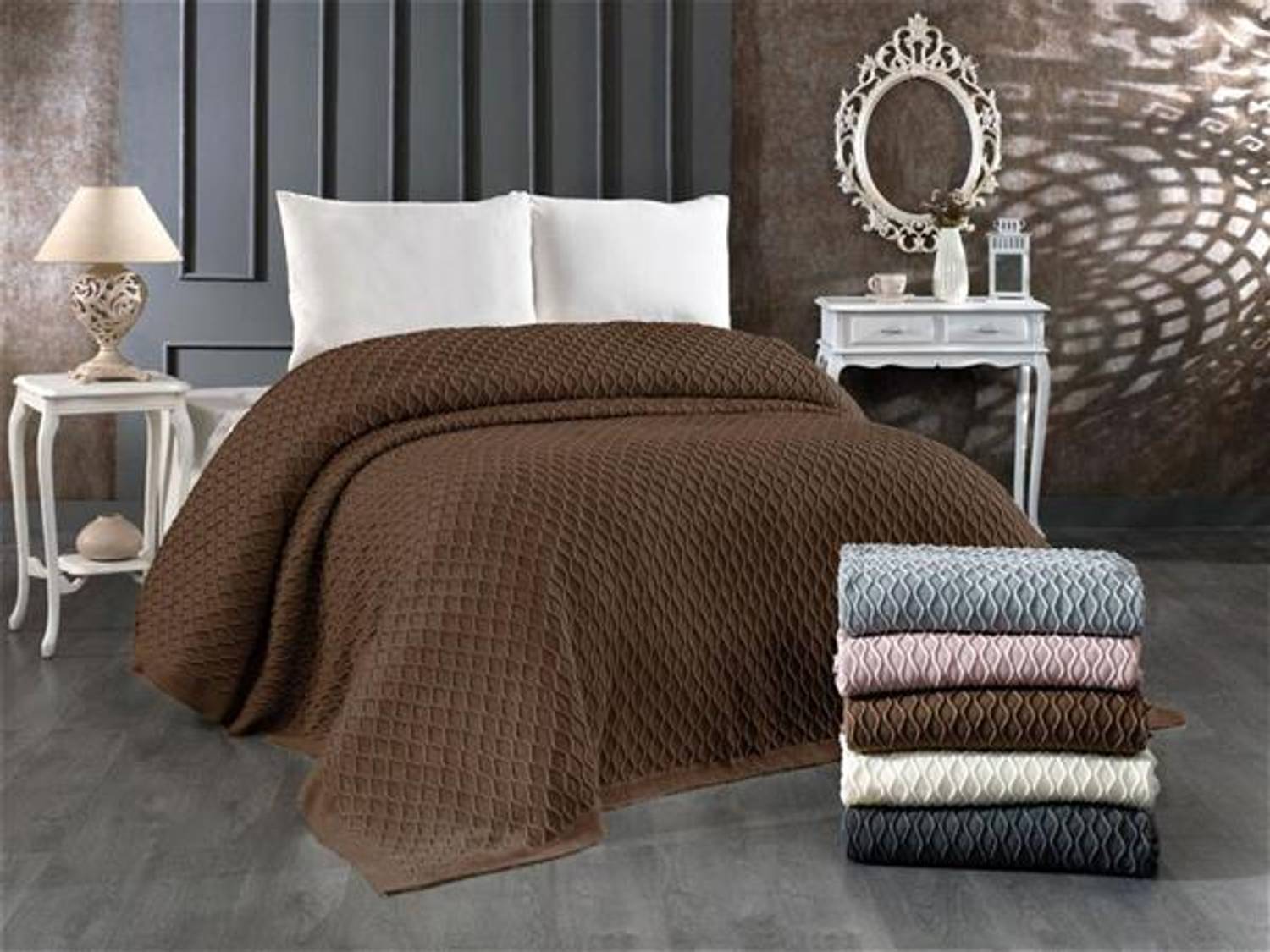 Marry Double Knitwear Blanket Chenille Brown