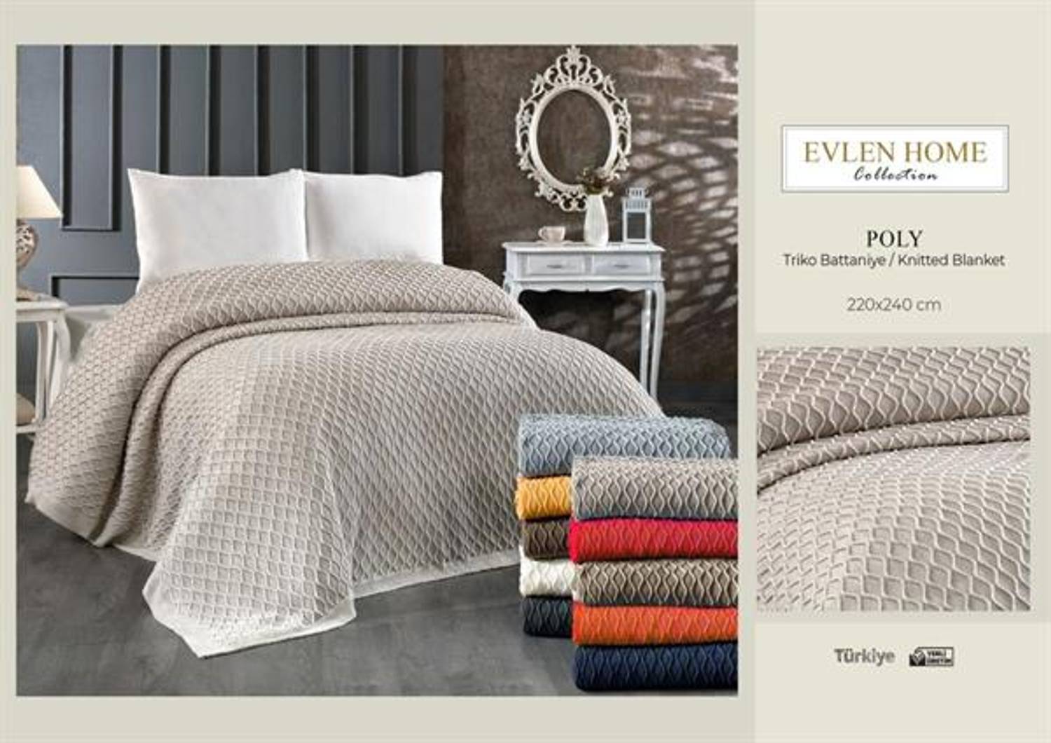Evlen Çift Kişilik Triko Battaniye Şönil Bej