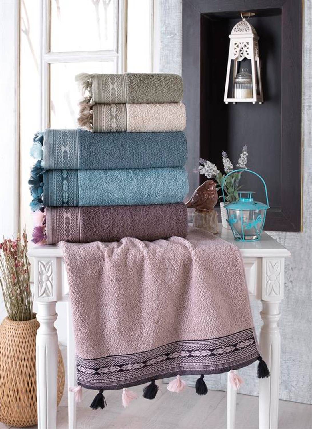 Комплект полотенец Şıkel 6 шт 50*90 с помпонами и ковриком