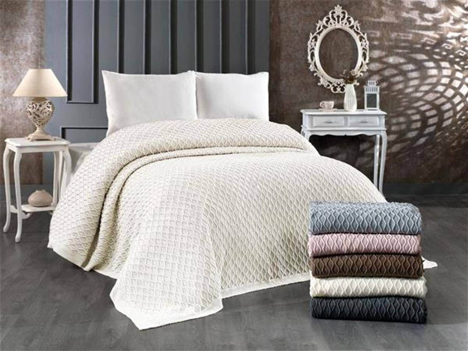 Evlen Double Knitwear Blanket Chenille Cream