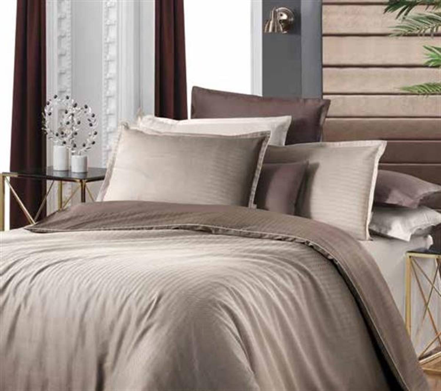 Sarev Exclusive Çift Kişilik Tencel Nevresim Takımı Solido Bej