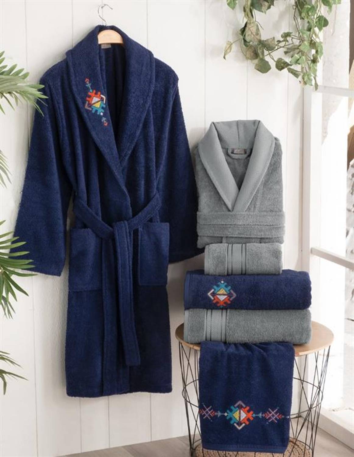 Sarev Family Bathrobe Set Bazaar Amora Blue-Grey