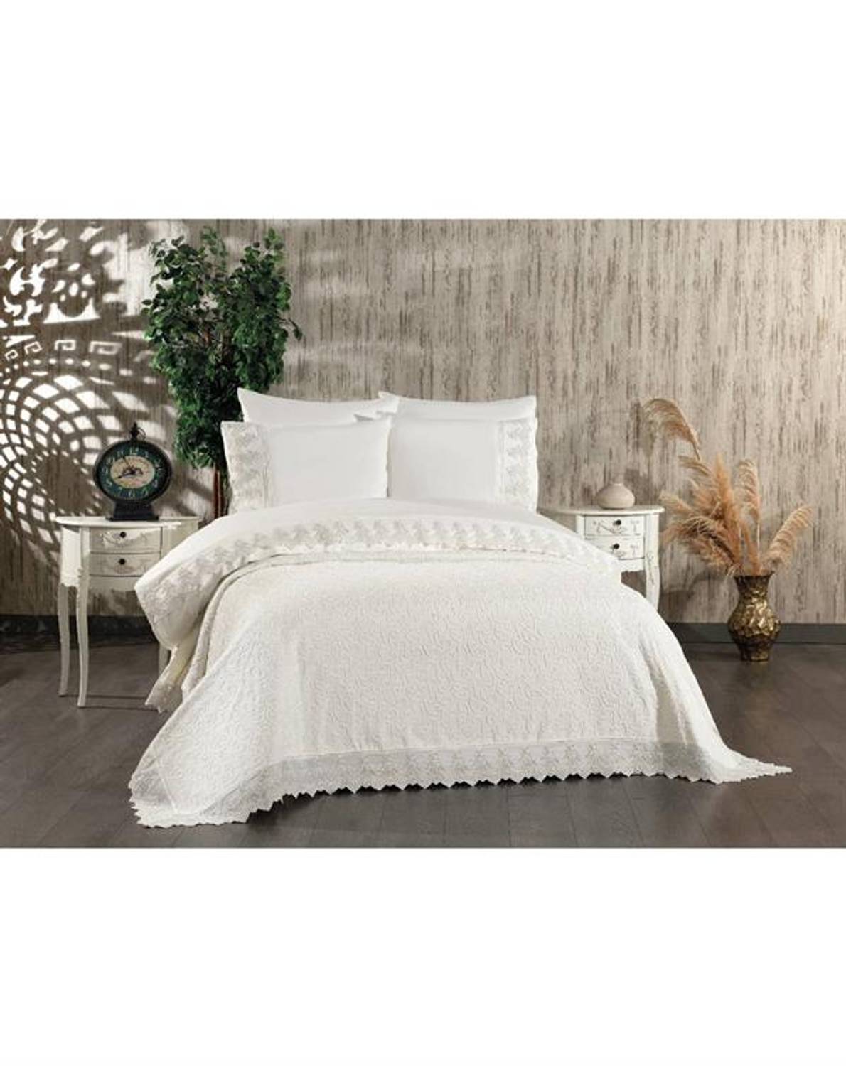 Nazik Home Çift Kişilik %100 Pamuk Nevresimli Pike Takımı Tual Krem