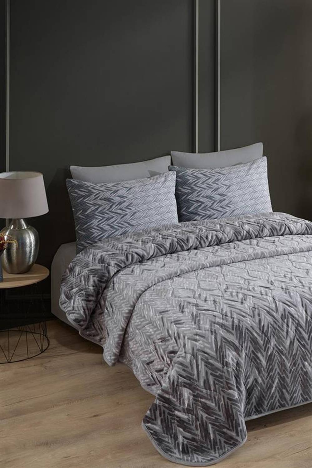 Good Night Istanbul Double Cotton Blanket Selen A.Gri