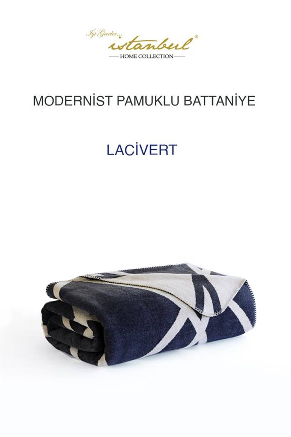 Good Night Istanbul Double Cotton Blanket Modernist Navy Blue
