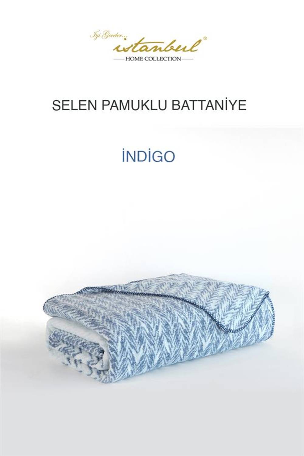 Good Night Istanbul Single Cotton Blanket Selen İndigo
