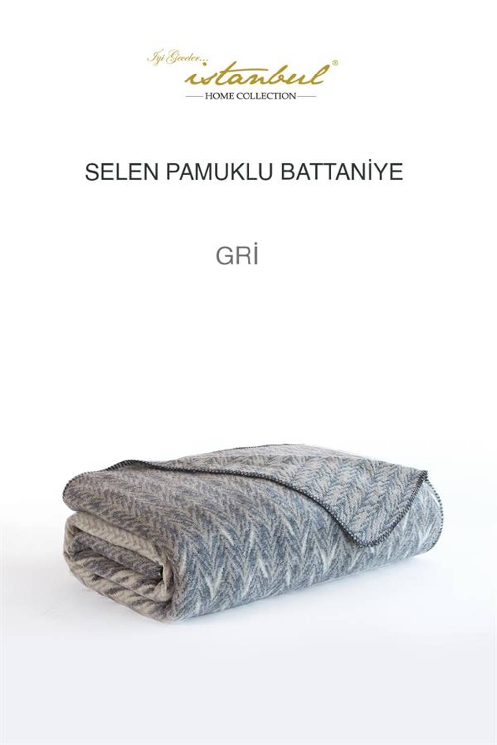 Good Night Istanbul Double Cotton Blanket Selen Gray