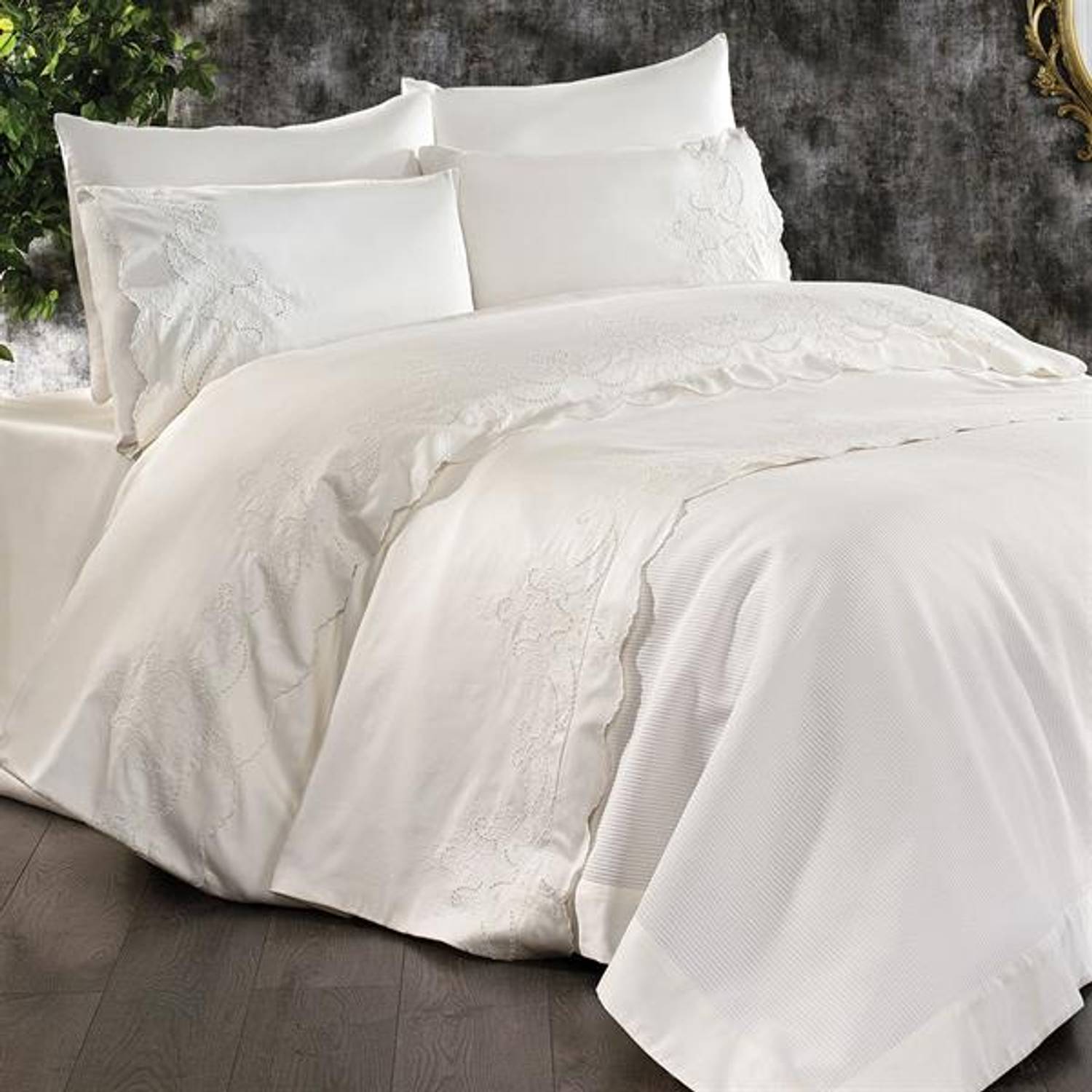 Nazik Home Double Duvet Cover Pique Set Hanedan Cream