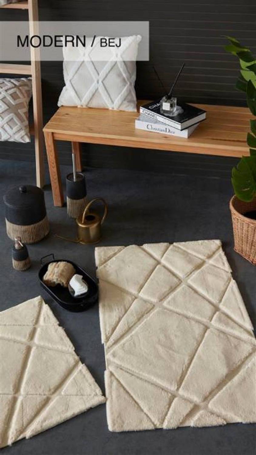 Сучасний колірний набір для туалету з м'якого бежевого бавовняного віскозу 60x100 см і 40x60 см для ванної або кухні