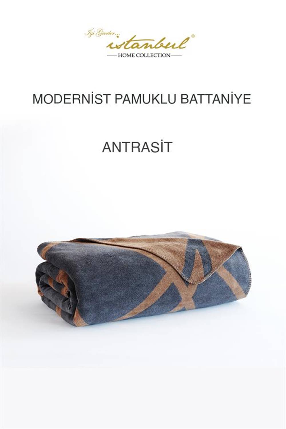 Good Night Istanbul Single Cotton Blanket Modernist Anthracite