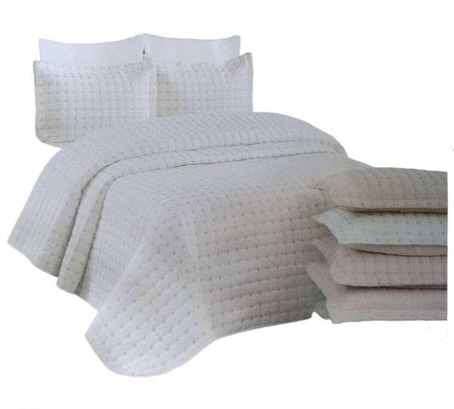 Star Nakışlı Çift Kişilik Yatak Örtüsü Krem-Cappuccino