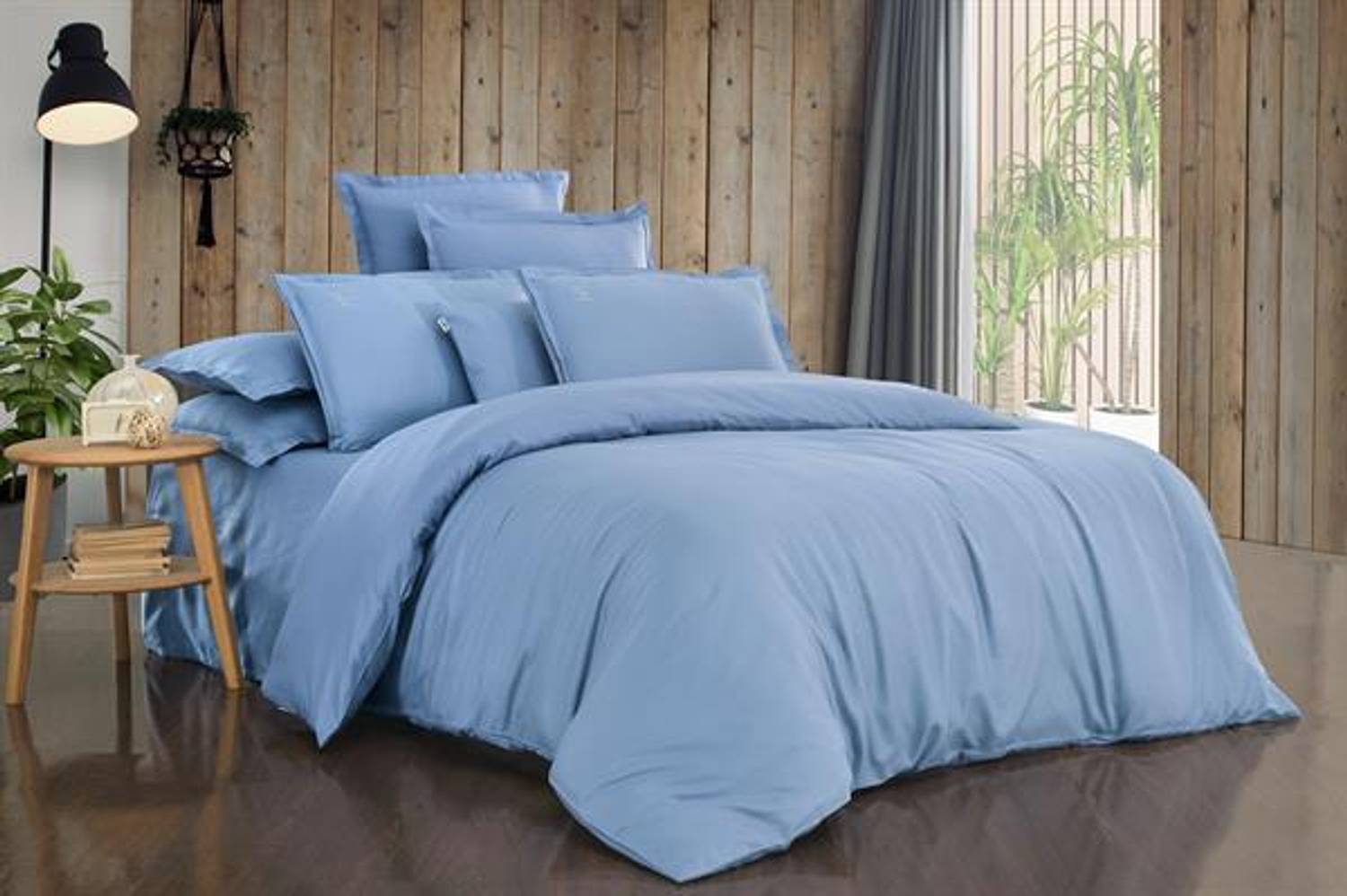 طقم غطاء لحاف مزدوج من الساتان ساريف دوبي زيتوني أزرق