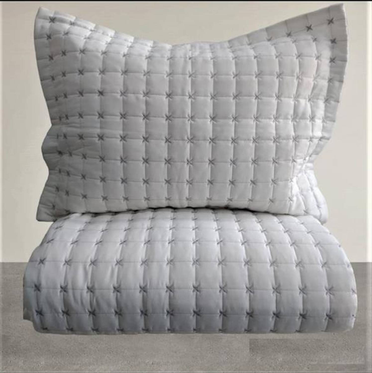 Кремово-сіра односпальна покривка з вишивкою "Star"