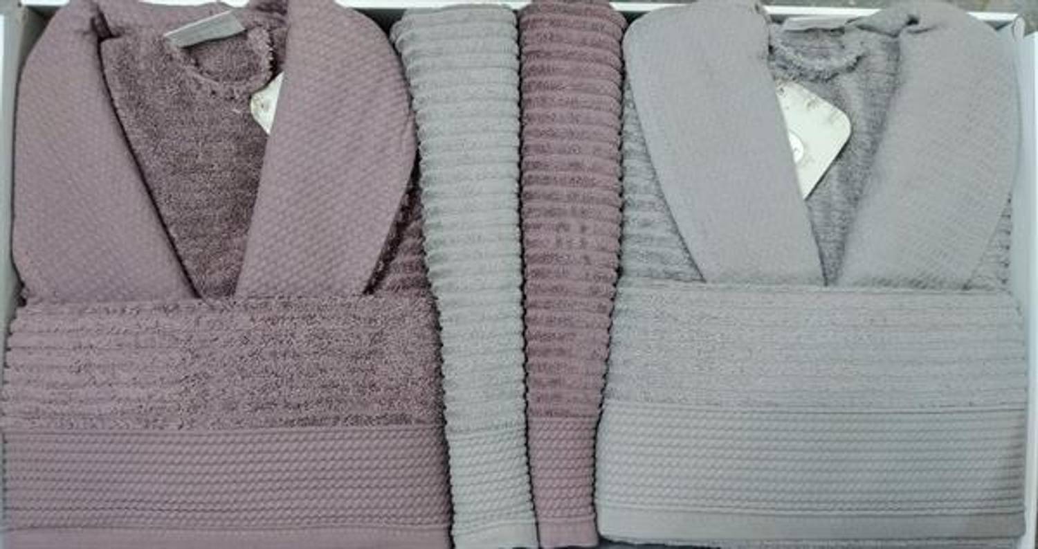 Şıkel Aile Bornoz Seti Penye Haroşa Koyu Gri-Mürdüm