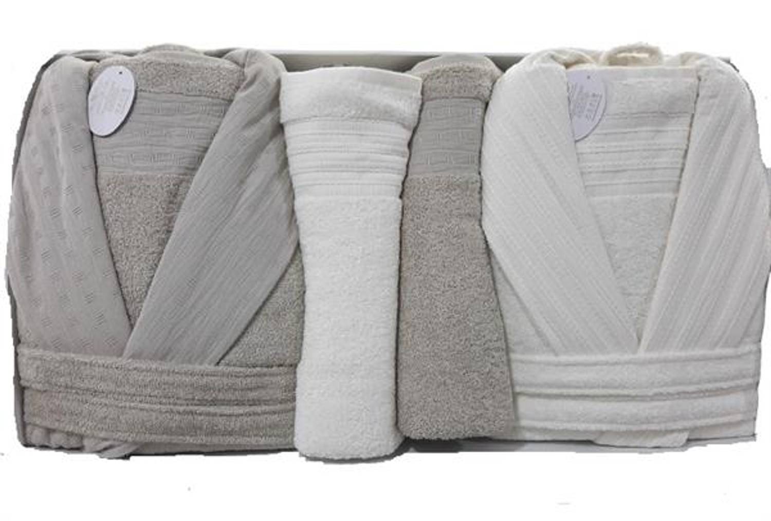 Pupilla 6 Parça Aile Bornoz Seti Cotton Diora Ekru-Bej