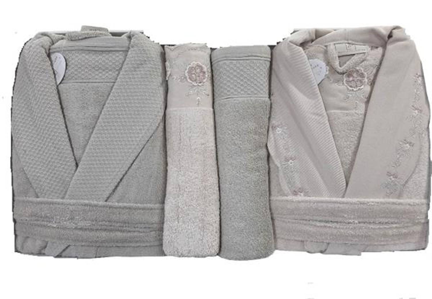 طقم روب حمام عائلي من بوبيلا مكون من 6 قطع من الخيزران لينا كابتشينو باودر