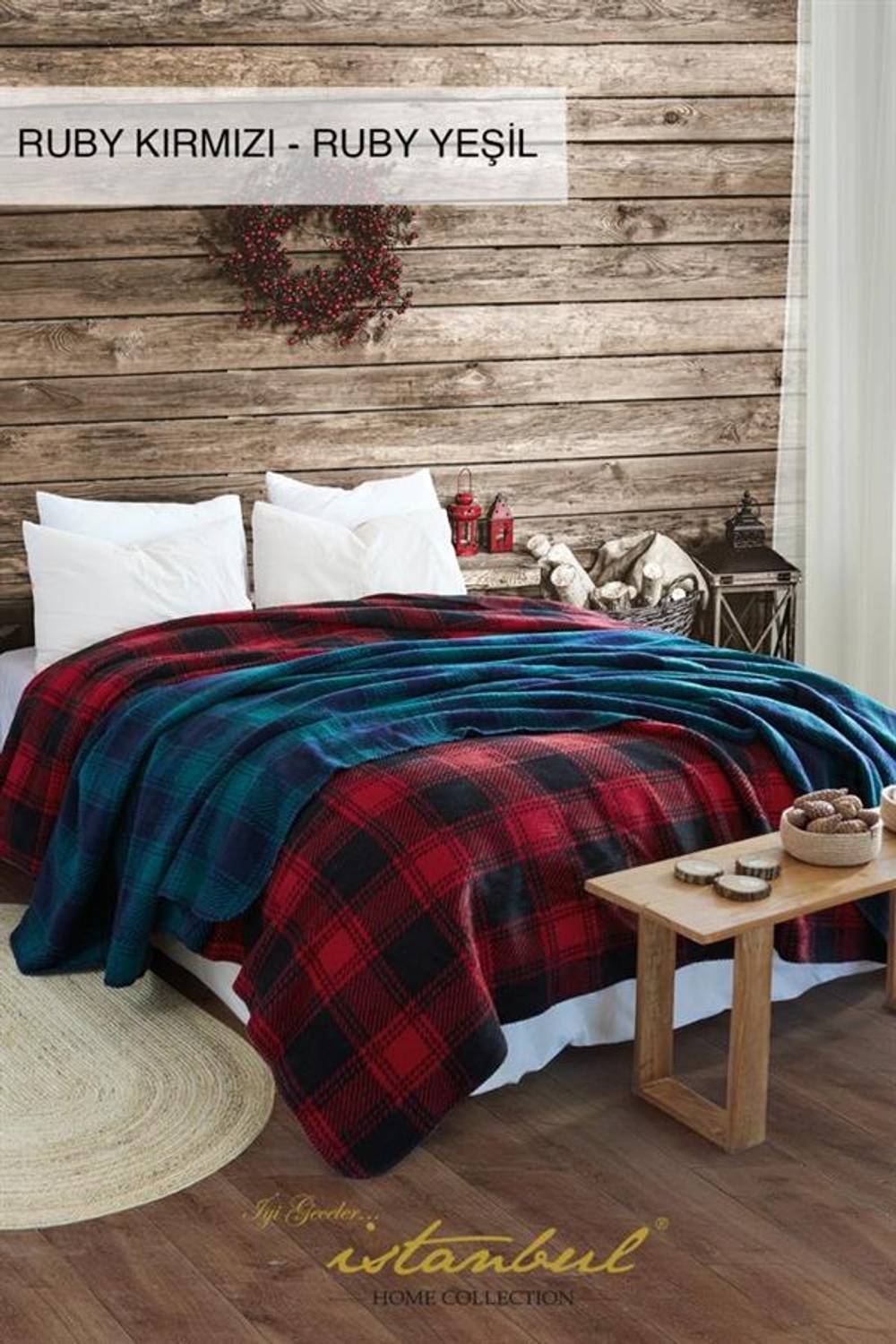 Good Night Istanbul Double Cotton Blanket Ruby Green